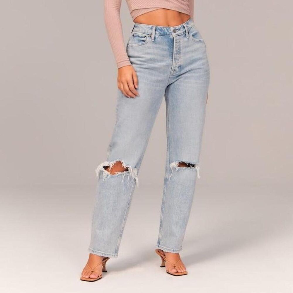 ABERCROMBIE & FITCH Dad Curve Love High‎ Rise Distressed Denim 27/4R